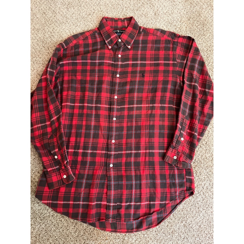 Ralph Lauren Mens Button Down Shirt Medium Red Black Blaire Plaid Long Sleeve - Picture 2 of 7